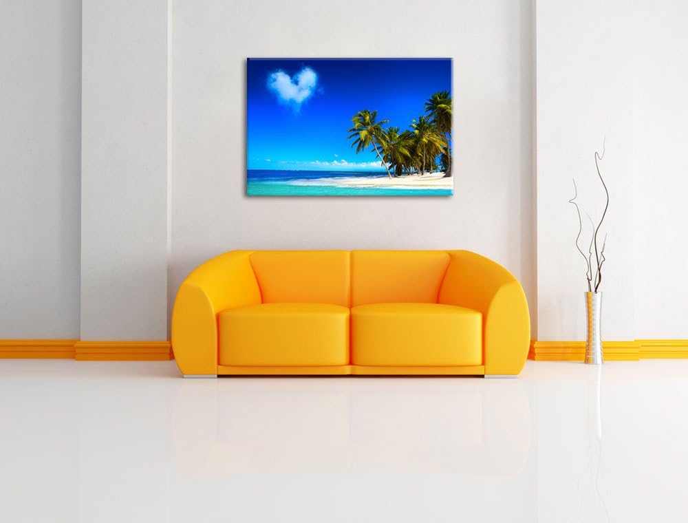Herz aus Wolken über dem Meer Format: 100x70 auf Leinwand, XXL riesige Bilder fertig gerahmt mit Kei
