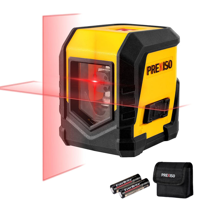 PREXISO Kreuzlinienlaser, Selbstnivellierender Linienlaser mit Rotem Laser, Inklusive 2 AA Alkaline