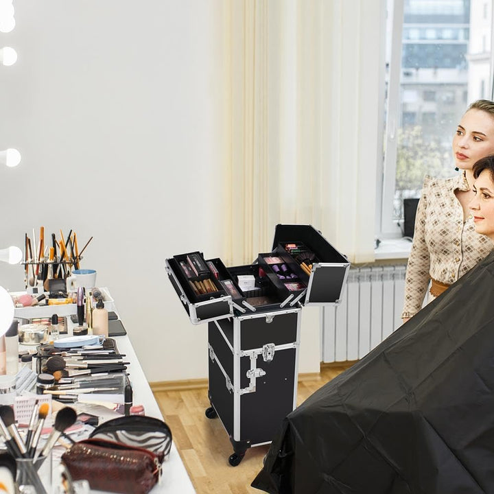 Yaheetech 3 in 1 Friseurkoffer Alu Kosmetikkoffer Trolley Beautycase Koffer Trolley mit Schlösser un