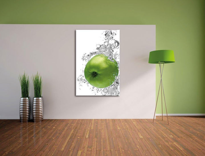 Pixxprint saftig grüne Äpfel im Wasser als Leinwandbild/Grösse: 100x70 / Wandbild/Kunstdruck/fertig