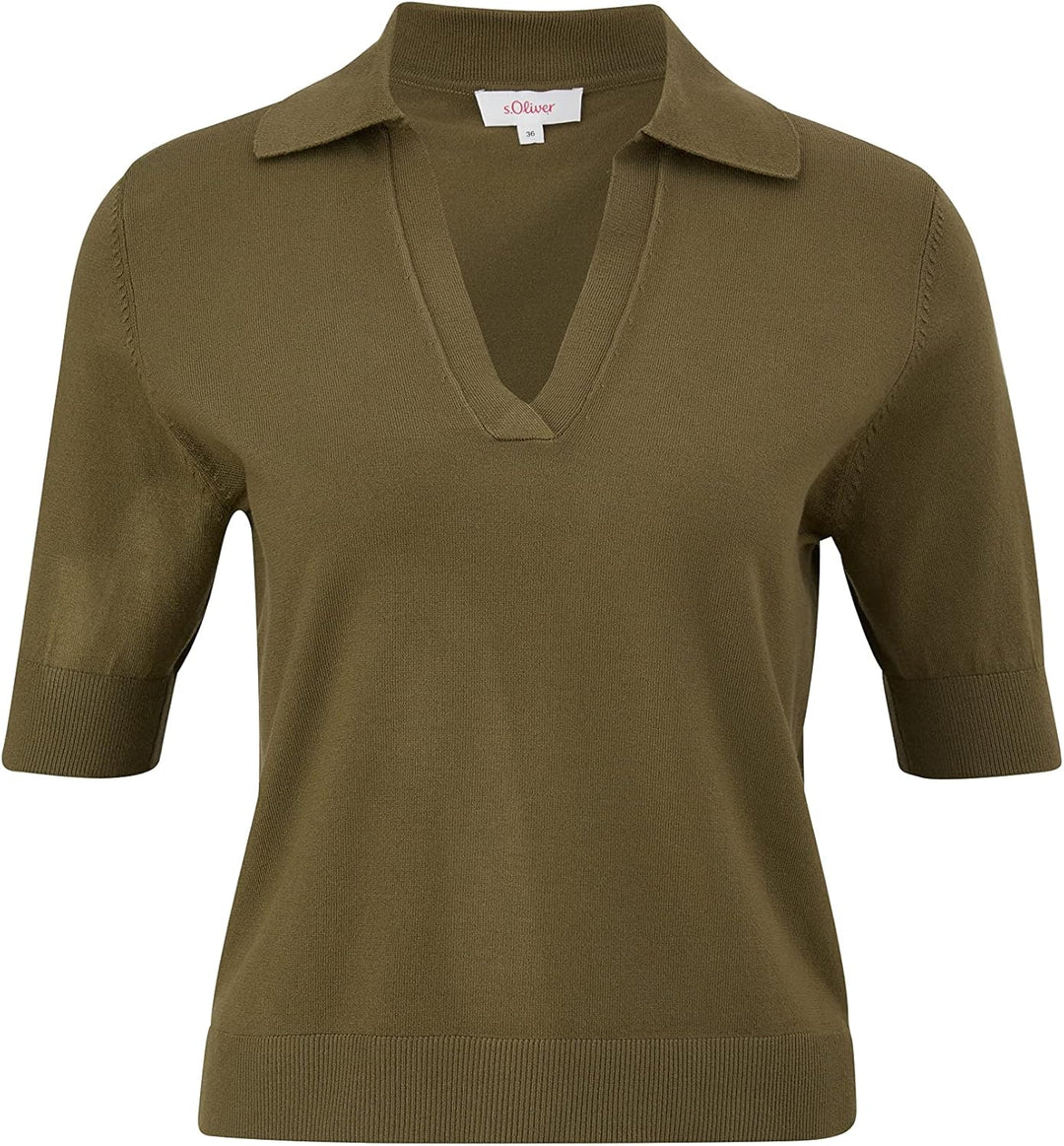 s.Oliver Damen Pullover mit Polokragen, Kurzarm 36 Grün, 36 Gr&#xFC;n