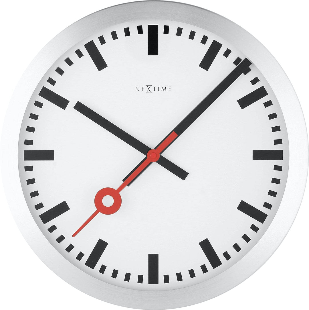 NeXtime 3999ST Wanduhr Bahnhofsuhr STATION, lautlos, rund, ø 35 cm, 34.8 x 4.5 cm 34.8 x 4.5 cm Silb