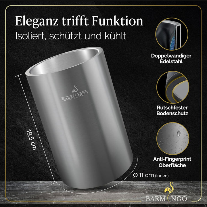 Weinkühler Edelstahl mit 2 Kühlakkus – Getränkekühler & Flaschenkühler für Wein, Sekt, Champagner |