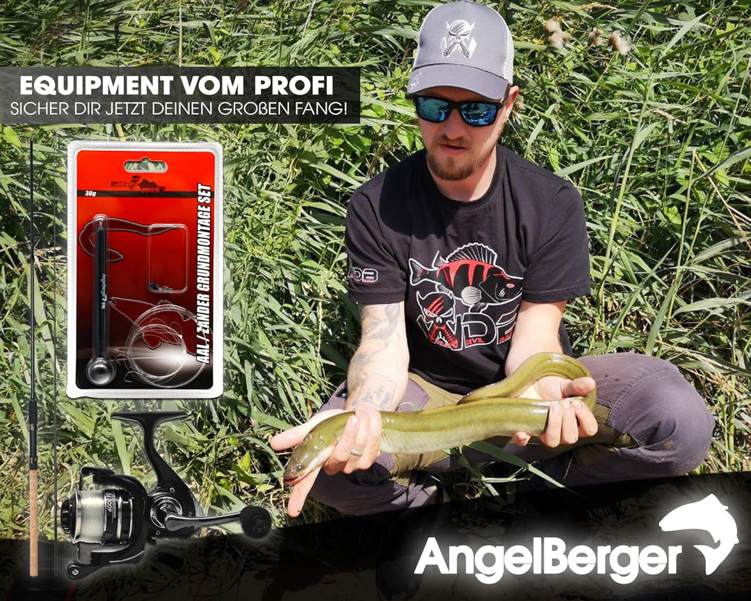 Angel Berger Steck Angelset Aal Zander Grundmontage Rute Rolle mit Angelzubehör Ready2Fish Angel Set