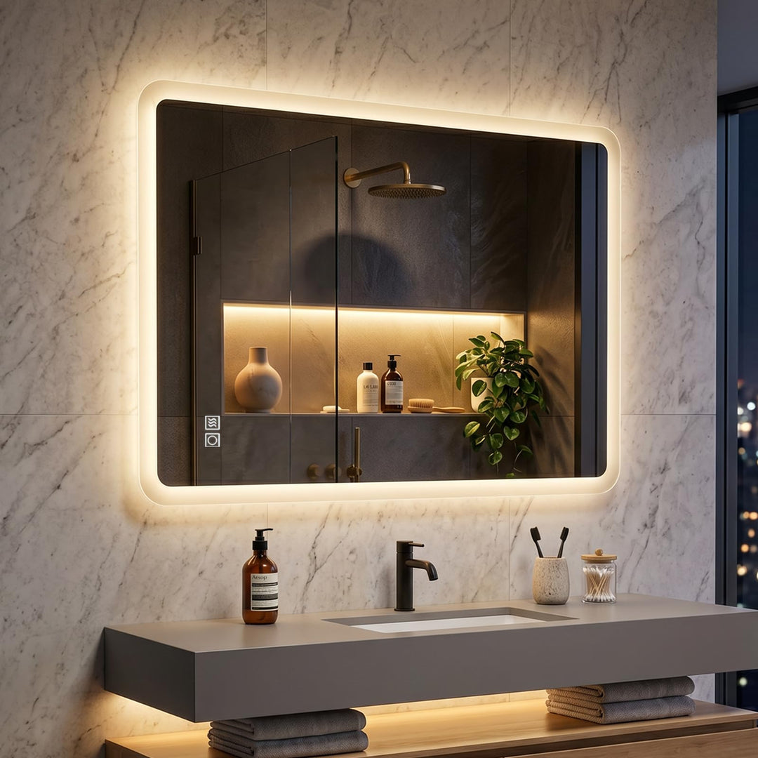 LED Badezimmerspiegel 80x60 cm, dimmbar, beschlagfrei, IP44 3 Lichtfarbe + Dimmbar 80L x 60B cm, 3 L