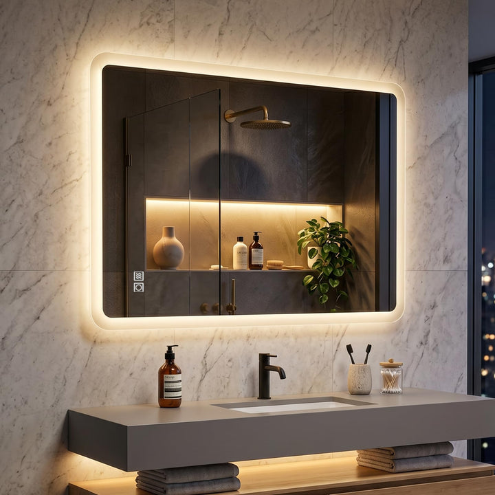 LED Badezimmerspiegel 80x60 cm, dimmbar, beschlagfrei, IP44 3 Lichtfarbe + Dimmbar 80L x 60B cm, 3 L