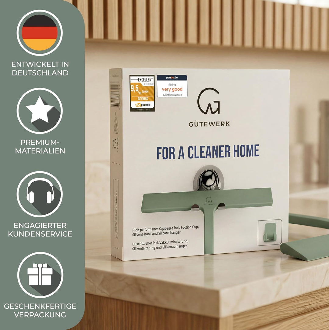 Gütewerk Duschabzieher, Silikon-Abzieher Dusche, Hygienischer Abzieher für Badezimmer, Duschwand &amp; F