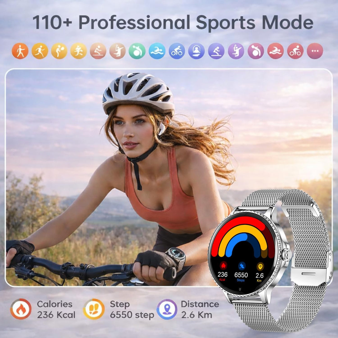 Smartwatch Damen Rund, 1,27" HD Smart Watch mit Telefonfunktion, 120+ Sportmodi, IP68 Wasserdicht Fi