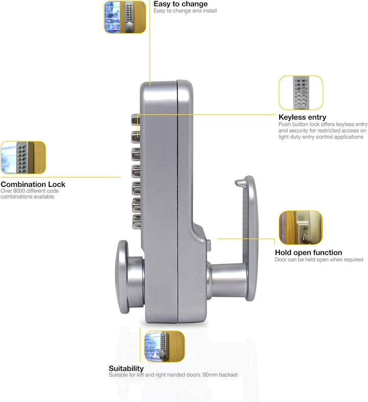 YALE Pdl02sc Push Button Türschloss Chrome Finish Mit Öffnungsklemmfunktion, Mit Öffnungsklemmfunkti