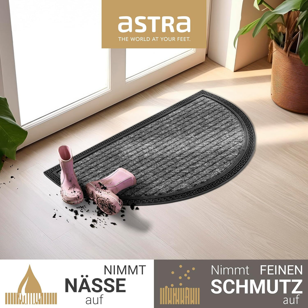Astra Fussmatte Aussen & Innen - 3er Set 40x70 cm halbrund Grau Linien - Türmatte rutschfest - Schmu
