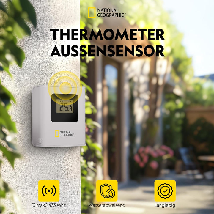 National Geographic 9070300 Wetterstation Funk mit Aussensensor in transparentem Design mit Anzeige