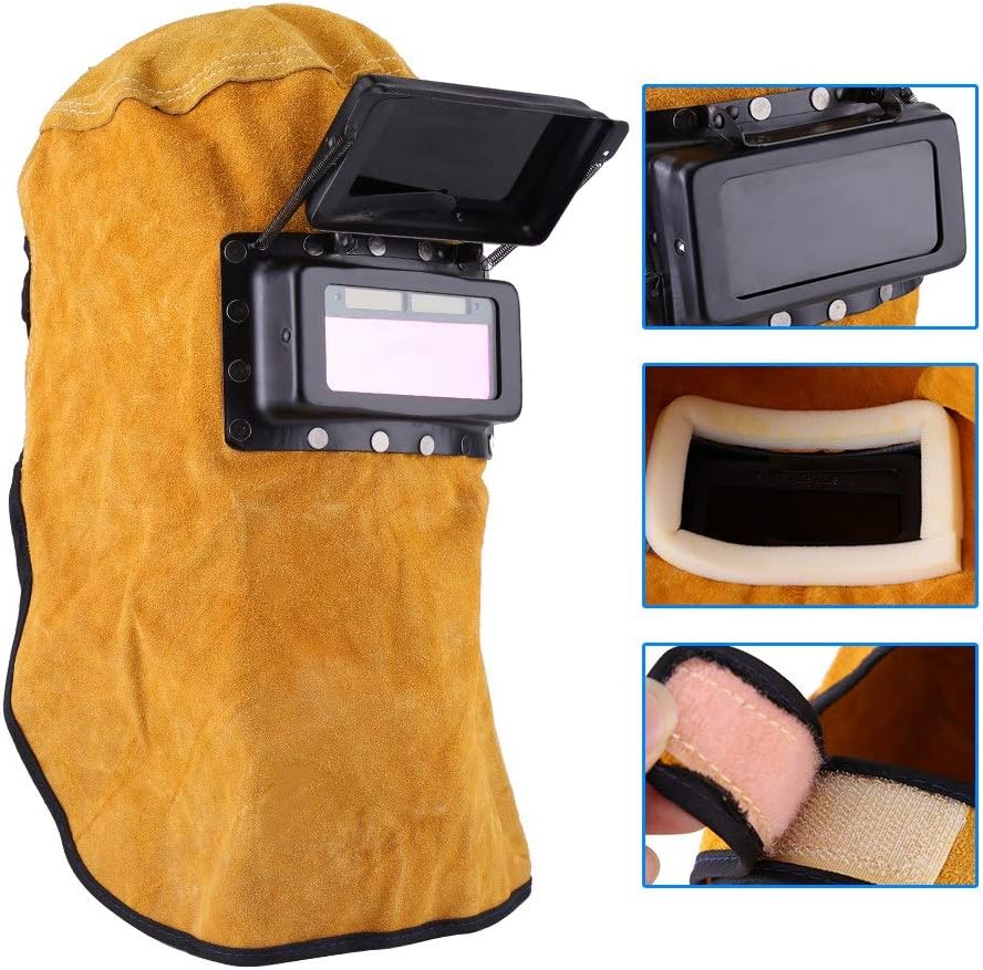 Schweisserhaube mit Auto Verdunkelung Filter Objektiv, Ledermaske Durable Gute Qualität
