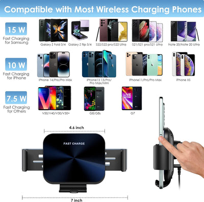 Qoosea Kabelloser Kfz-Ladegerät Halter, Doppelspule 15W Smart Qi Wireless Charger Starke Saugleistun