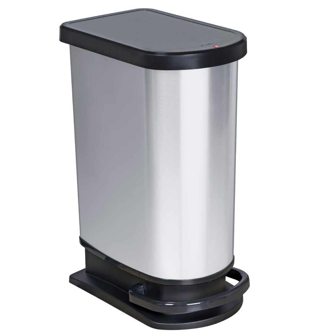 Rotho Paso Mülleimer 50l mit Deckel, Kunststoff (PP) BPA-frei, silber metallic, 50l (44,0 x 29,0 x 6
