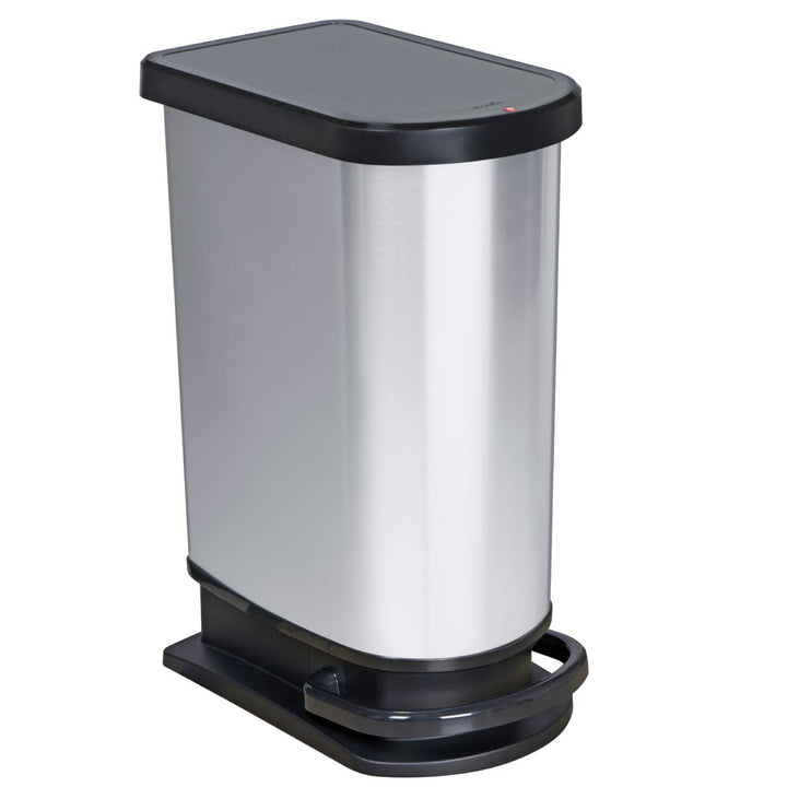 Rotho Paso Mülleimer 50l mit Deckel, Kunststoff (PP) BPA-frei, silber metallic, 50l (44,0 x 29,0 x 6
