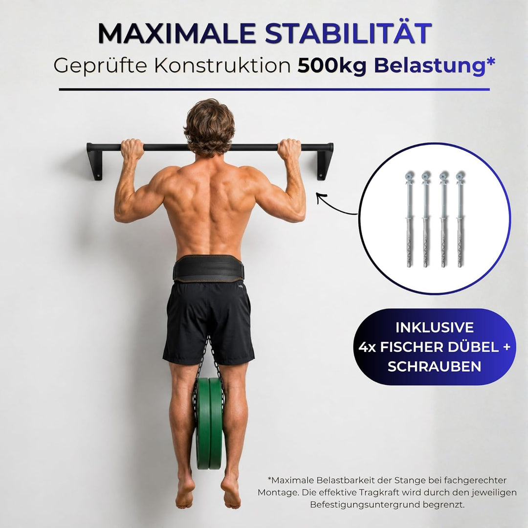Klimmzugstange Wand, Pull Up Bar zur Wandmontage über Türrahmen & Balken - robuster Stahl pulverbesc