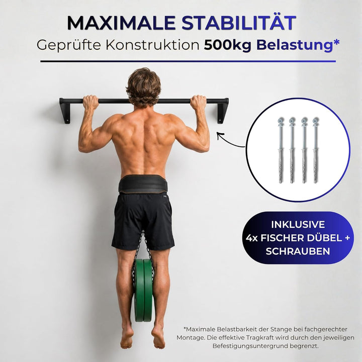 Klimmzugstange Wand, Pull Up Bar zur Wandmontage über Türrahmen & Balken - robuster Stahl pulverbesc