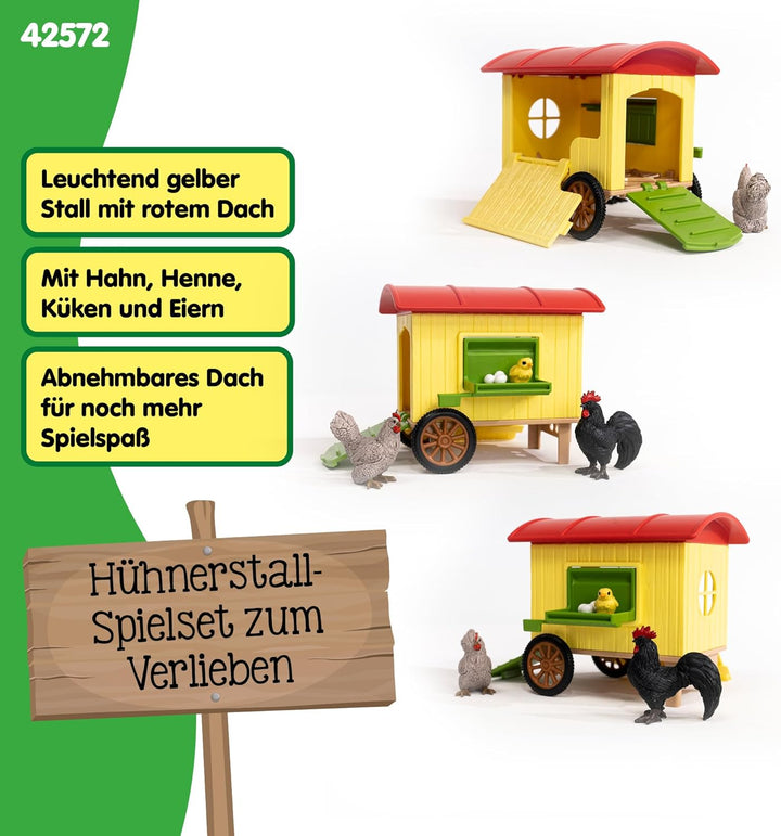 schleich Farm World | Hühnerstall 42572 | schleich Tiere Set & Zubehör | Stall auf Rädern und abnehm