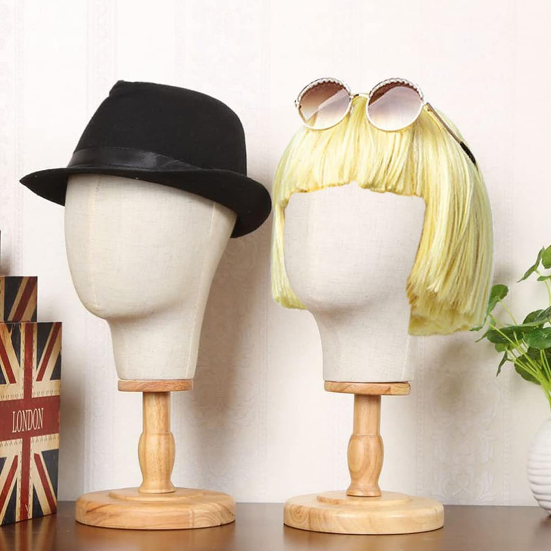 Perückenkopf-Ständer, 53,3 cm, Mannequin-Kopf, Kuppel, Leinwand + abnehmbarer Holzständer, Hutkappen