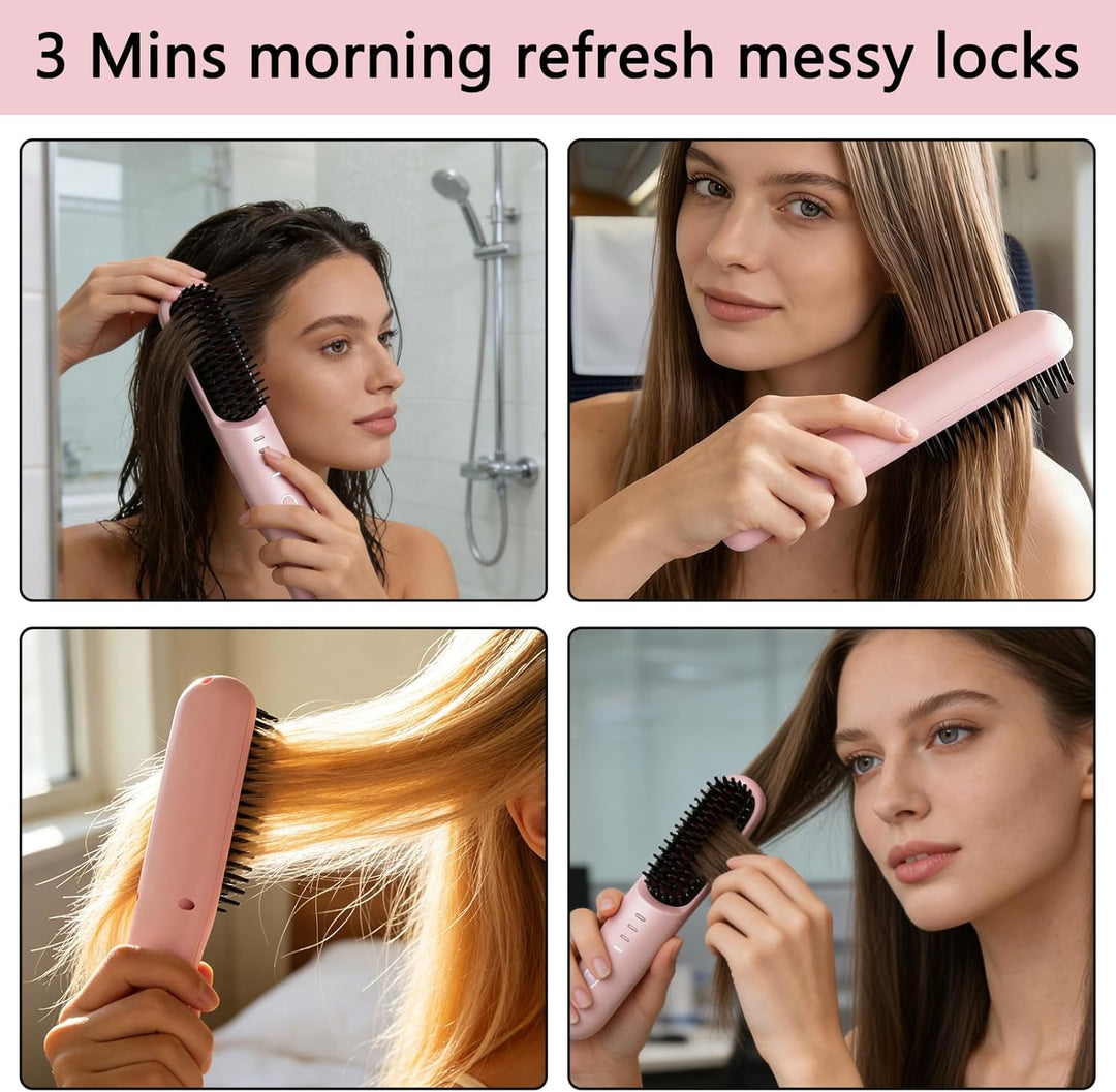 HENGBIRD Kabellose Glättbürste Pink Edition – 3-in-1 Haarglätter Bürste Zum Glätten, Locken & Pflege