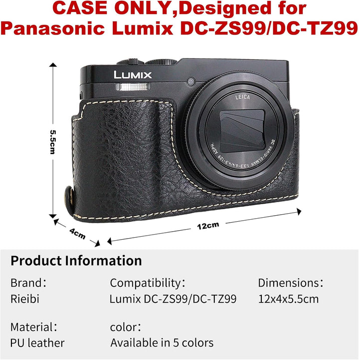 Rieibi TZ99 Kameratasche, PU Leder Kameratasche für Panasonic Lumix DC-TZ99 Digitalkamera, abnehmbar