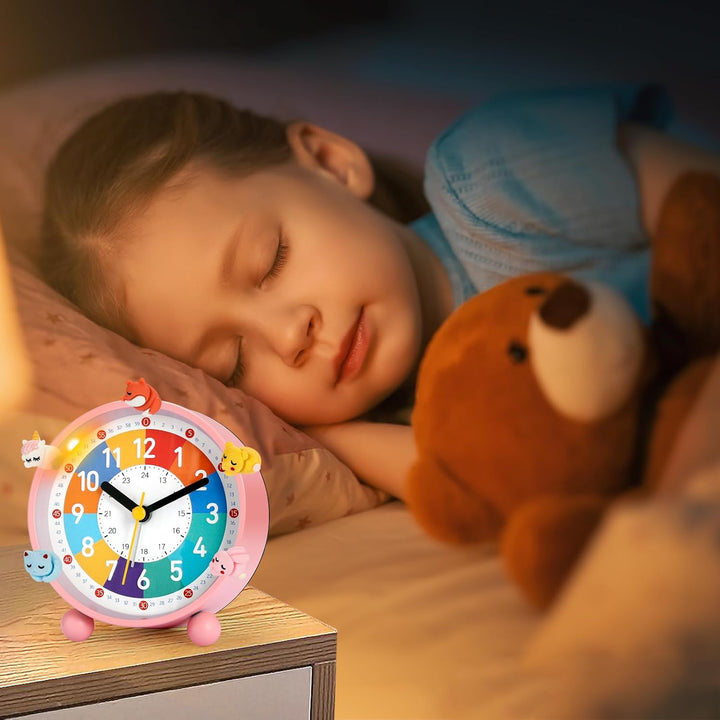 Wecker Kinder, Kinderwecker für Schulanfänge, Kein Tickendes Geräusch, Mit Nachtlicht und Schlummerf