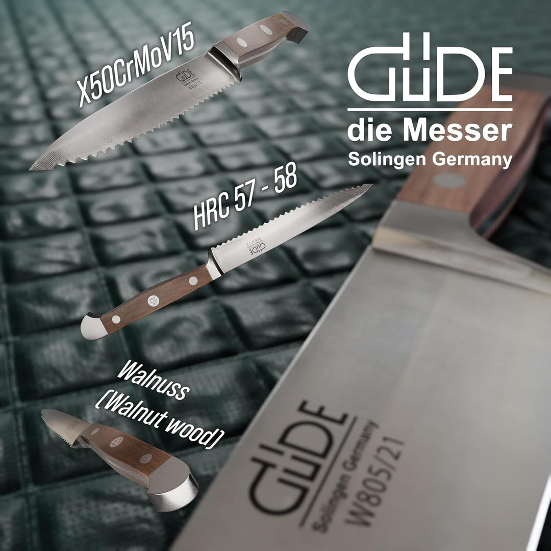 GÜDE Solingen - Tomatenmesser mit Welle geschmiedet, 13 cm, Walnussholz, ALPHA WALNUSS, Doppelkropf,