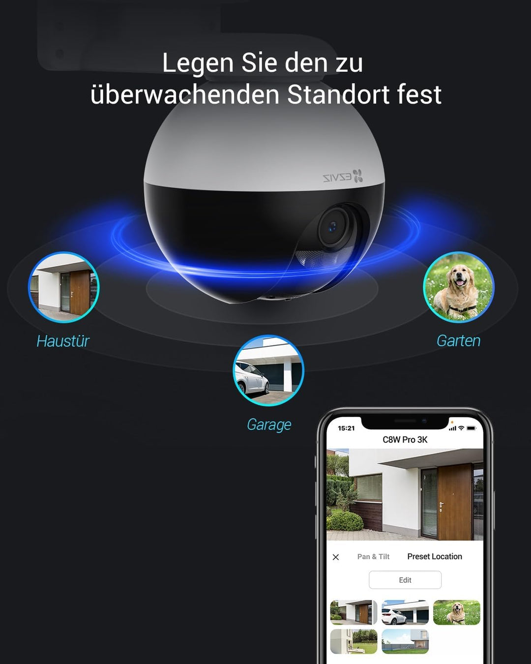 EZVIZ 2K WLAN IP PT Kamera, Outdoor Kamera mit KI-Personenerkennung, Active Verteidigung, 30 Meter F