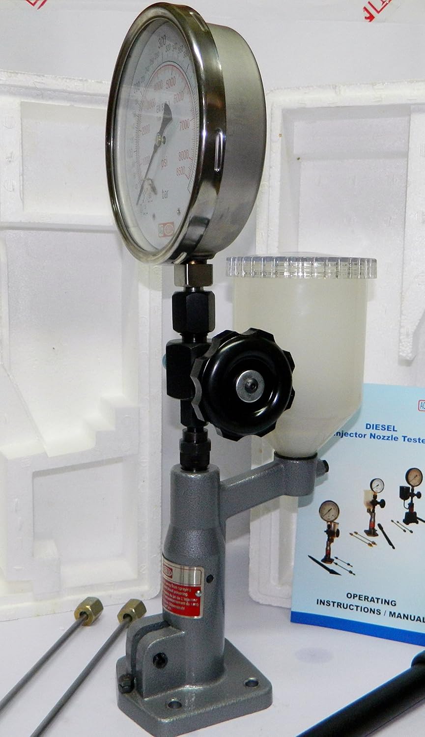 AG Neovo Diesel Injector Nozzle Pop Tester mit 600 BAR / 0-8500 PSI Dual Scale Gauge