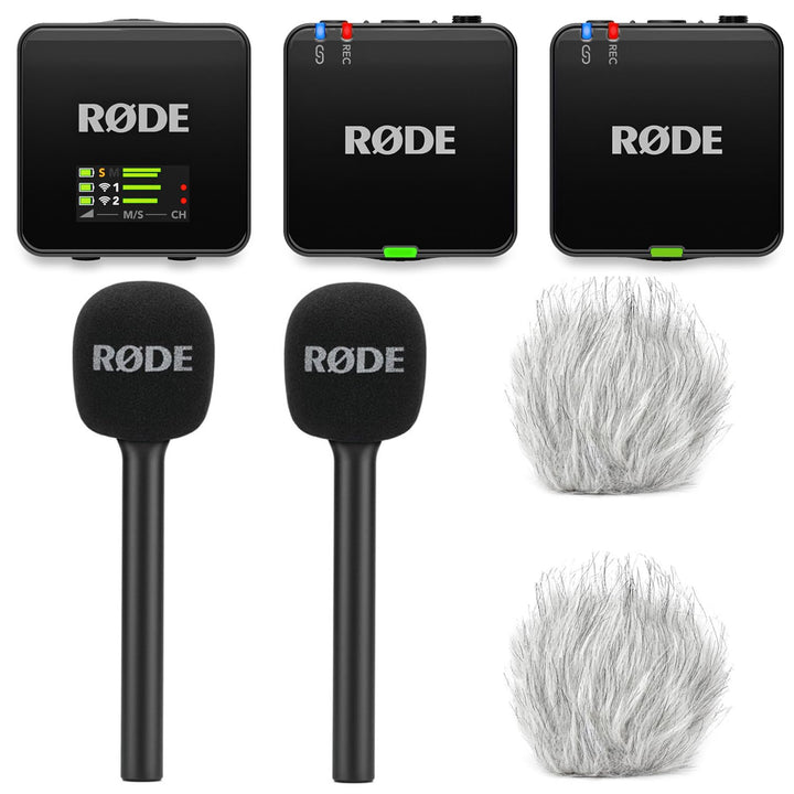 Rode Wireless GO Gen 3 Drahtloses 2-Kanal Mikrofon-Funksystem mit 2X Interview GO Handadapter und 2X