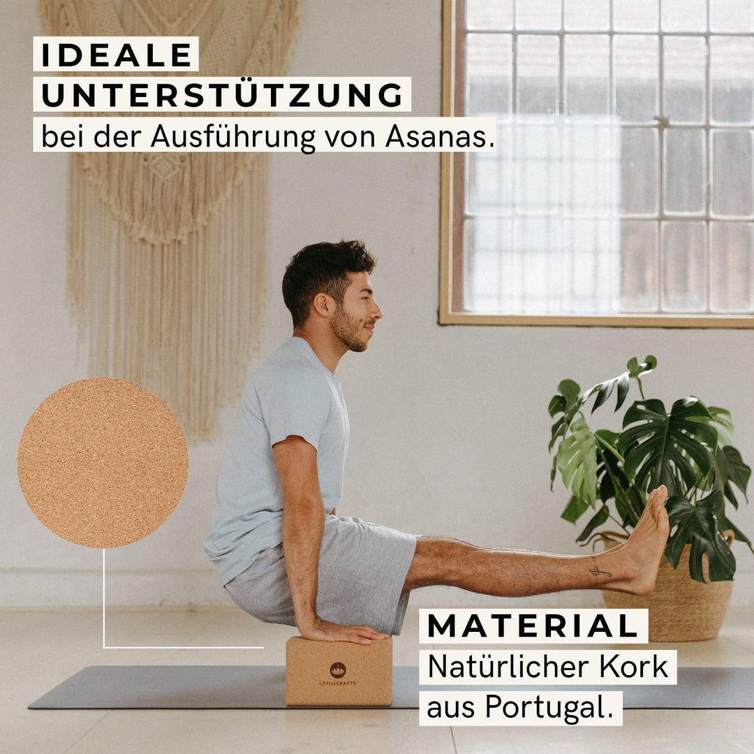Lotuscrafts® Yoga Block Kork 2er Set oder Yoga Block Kork einzeln, Yogablöcke Made in Portugal, Yoga
