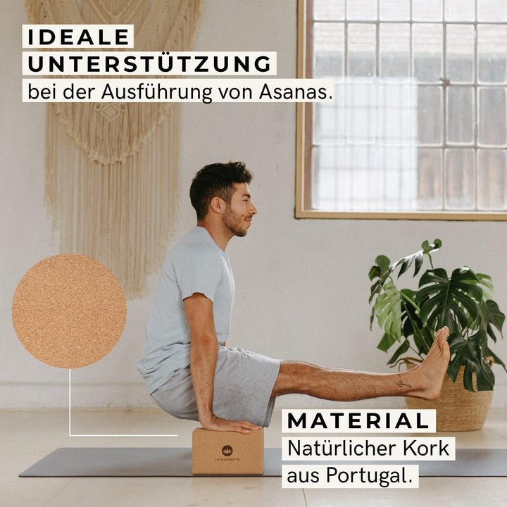 Lotuscrafts® Yoga Block Kork 2er Set oder Yoga Block Kork einzeln, Yogablöcke Made in Portugal, Yoga