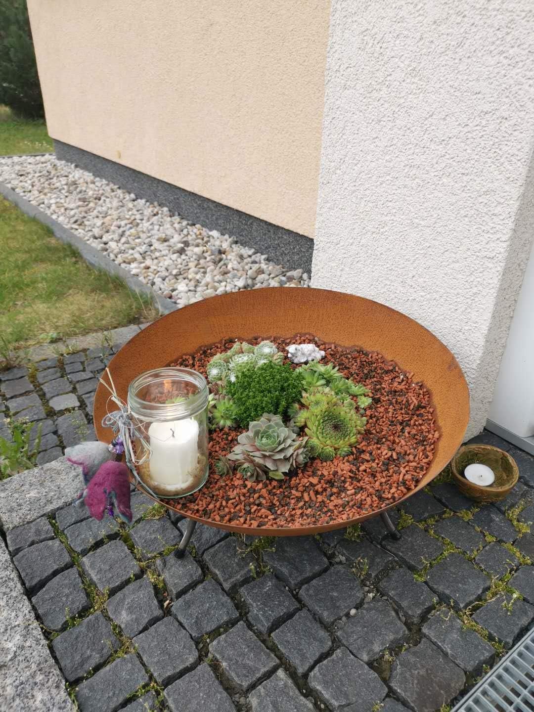 Köhko Feuerschale & Dekoschale Braga ø 45xH 20 cm aus Gusseisen mit Rost-Optik mit 3 Füsse für Grill