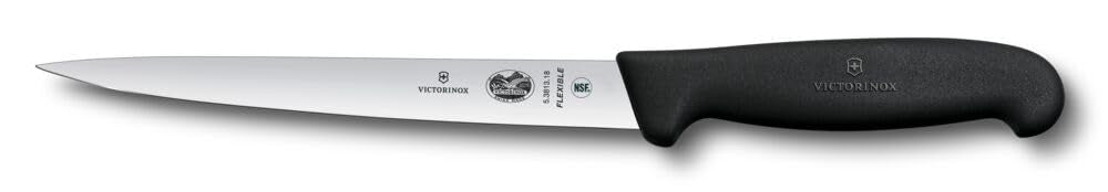 Victorinox Fibrox Filetiermesser, Scharfes Küchenmesser für Fleisch und Fisch, 18 cm, Gerade Klinge,