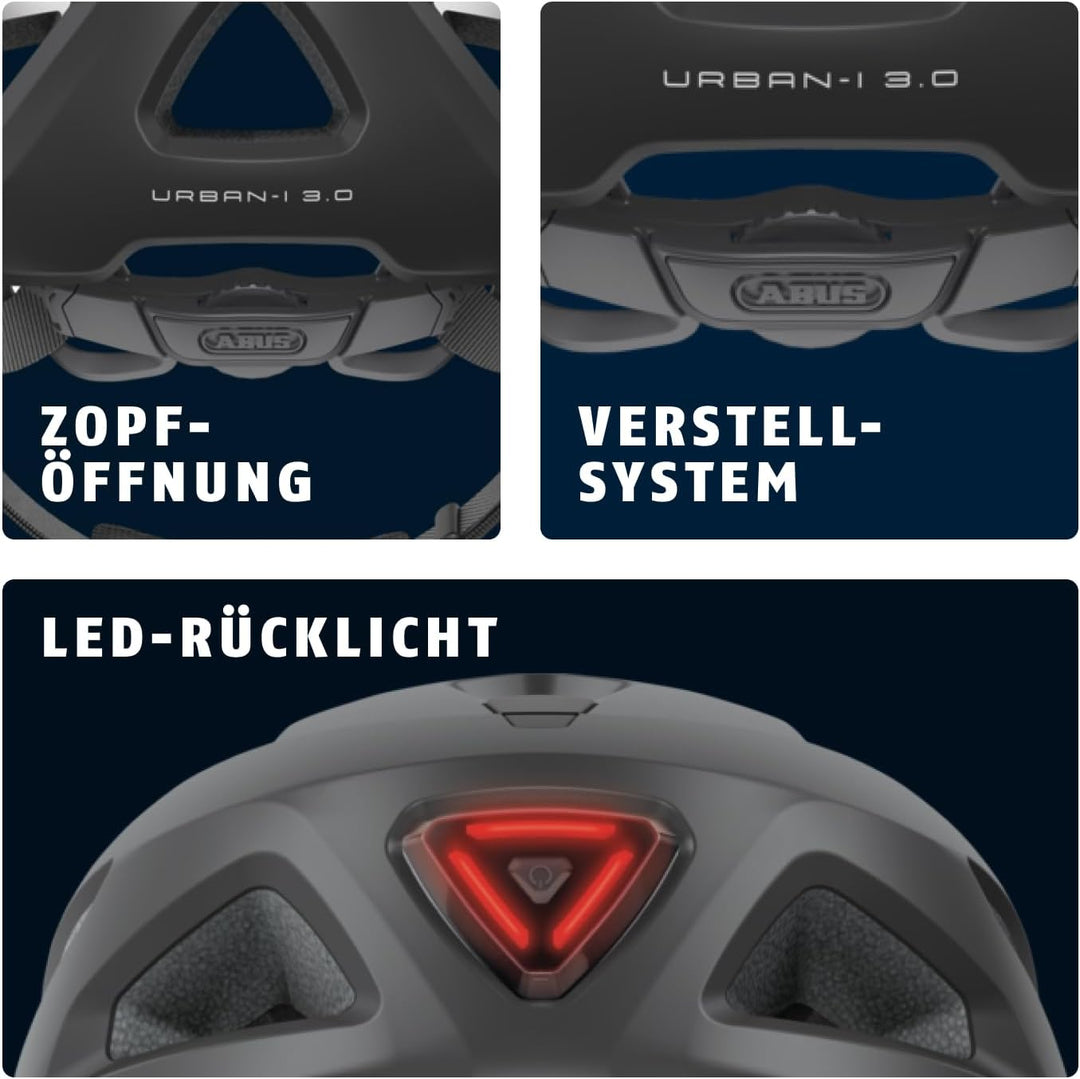 ABUS Stadthelm Urban-I 3.0 - Fahrradhelm mit Rücklicht, Schirm und Magnetverschluss - für Damen und