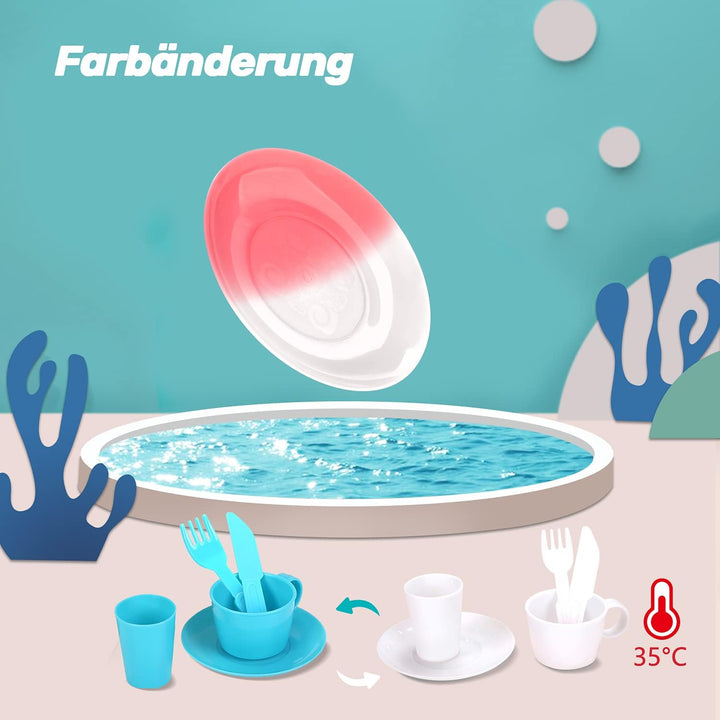 cute stone Küchenspüle Spielzeug Set mit warmbarem Wasser-Recycling Wasserhahn und Waschbecken, Wärm