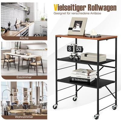 COSTWAY Servierwagen 60x40x89cm, Beistelltisch mit Rollen, Küchenwagen mit Holzablage & Metallrahmen