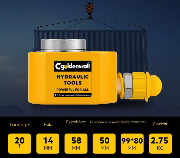 CGOLDENWALL 20T Einzelabschnitt Hydraulikzylinder + CP-180 Hydraulik Pumpe, Ultradünner, 14mm Hub, 5