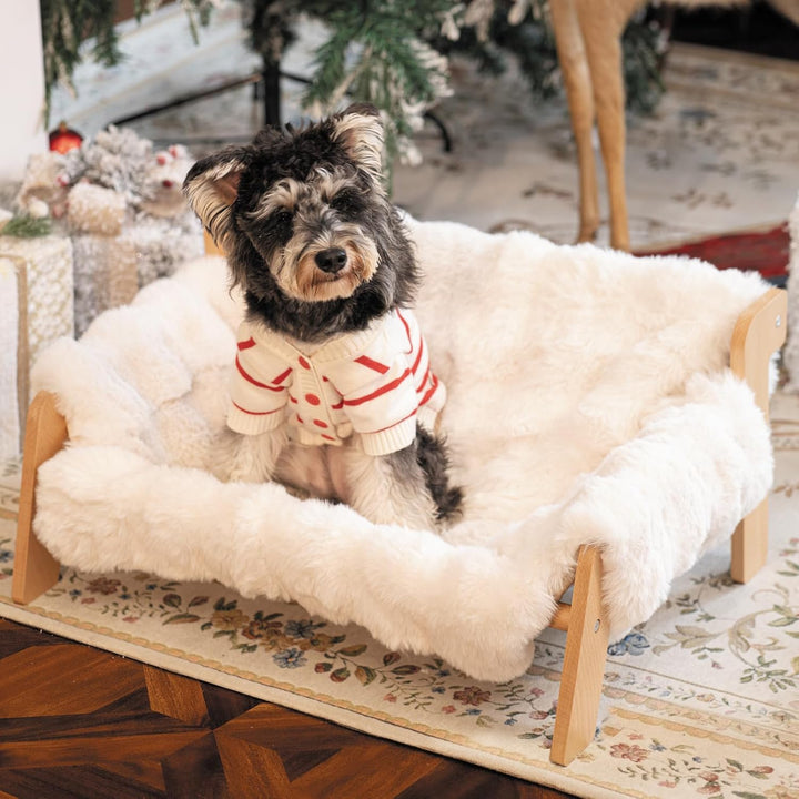 CheerPals Erhöhtes Katzenbett aus Buchenholz, 70x47cm Grosses Katzensofa, Katzenstuhl mit Abnehmbare