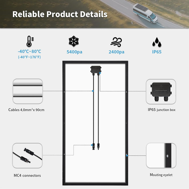 240 W Monokristallines Solarpanel Schwarz für Balkon, Garten, Wohnmobil, Boot, Anhänger 240W, 240W
