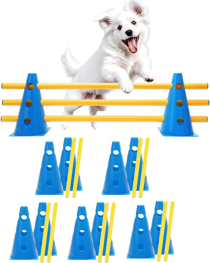 RANJIMA Agility Set Hunde Klein, 5er Sports Steckhürdenset mit 10 Kegel 23cm & 5 Stangen 80cm, Caval
