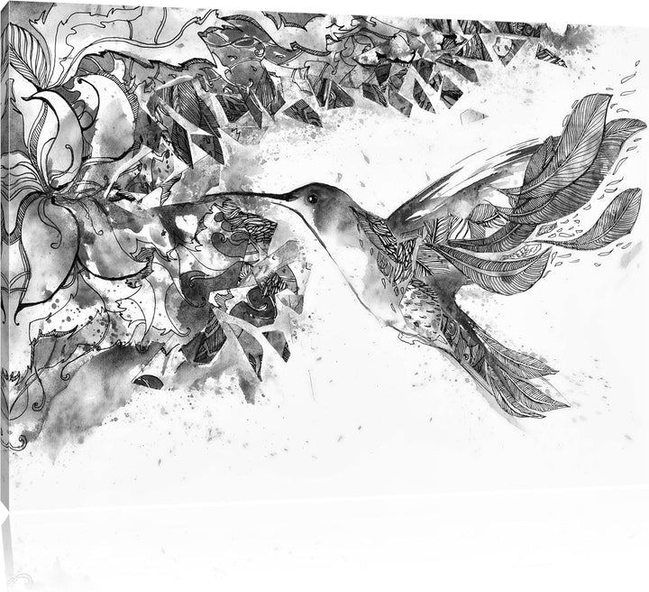 Monocrome, Kolibri Kunst , Format: 100x70 auf Leinwand, XXL riesige Bilder fertig gerahmt mit Keilra