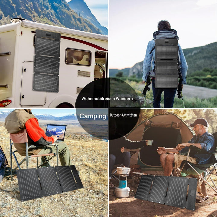 30W Tragbares Solar-Ladegerät mit 2 Ports(USB-C/USB-A), IP65 Wasserdicht, Solarpanel Faltbar Camping