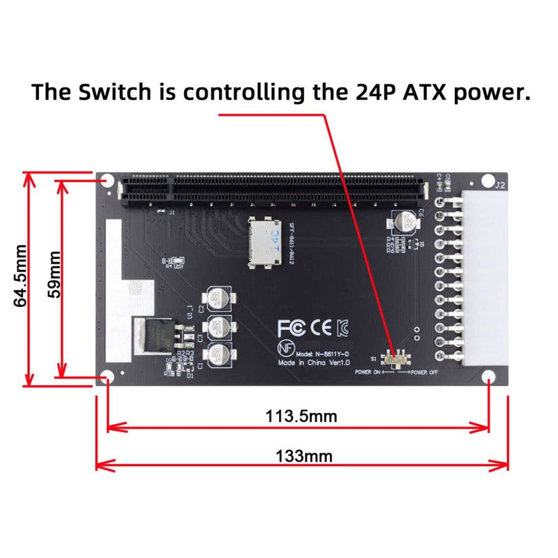 chenyang Oculink SFF-8612 4X auf PCIE X16 PCI-Express Adapter mit ATX 24Pin Power Port für Mainboard