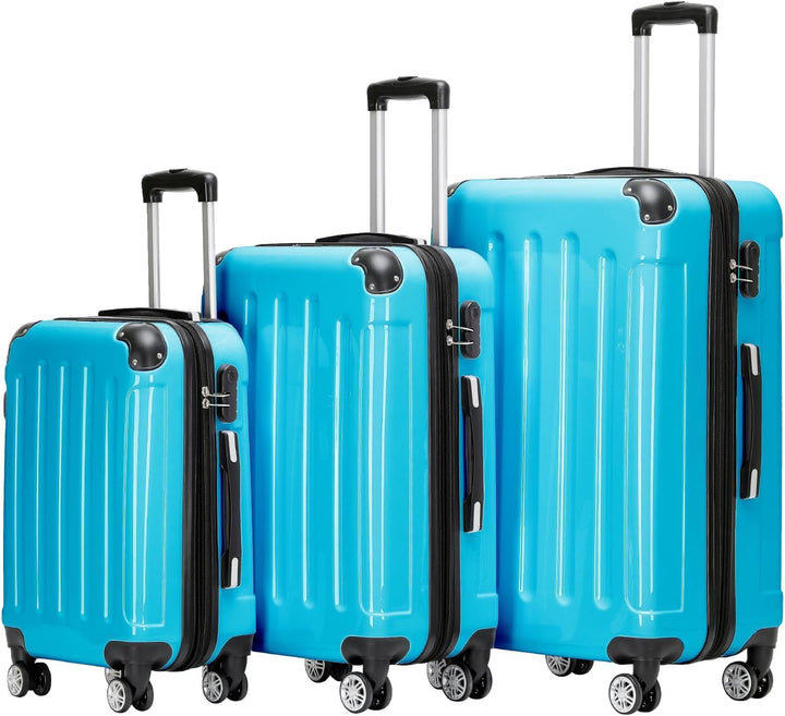 BEIBYE Hartschalen Koffer Trolley Rollkoffer Reisekoffer 4 Zwillingsrollen Polycabonat (Türkis, Koff