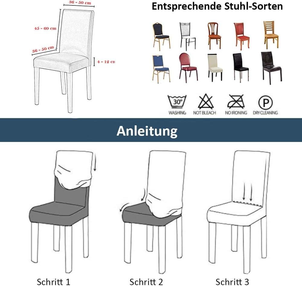 Stuhlhussen 4er Set Stuhlbezug Elastische Waschbar Spannbezug für Esszimmerstühle Schwingstuhl Bezug