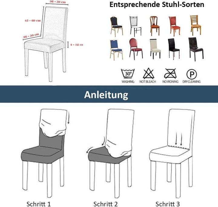 Stuhlhussen 4er Set Stuhlbezug Elastische Waschbar Spannbezug für Esszimmerstühle Schwingstuhl Bezug
