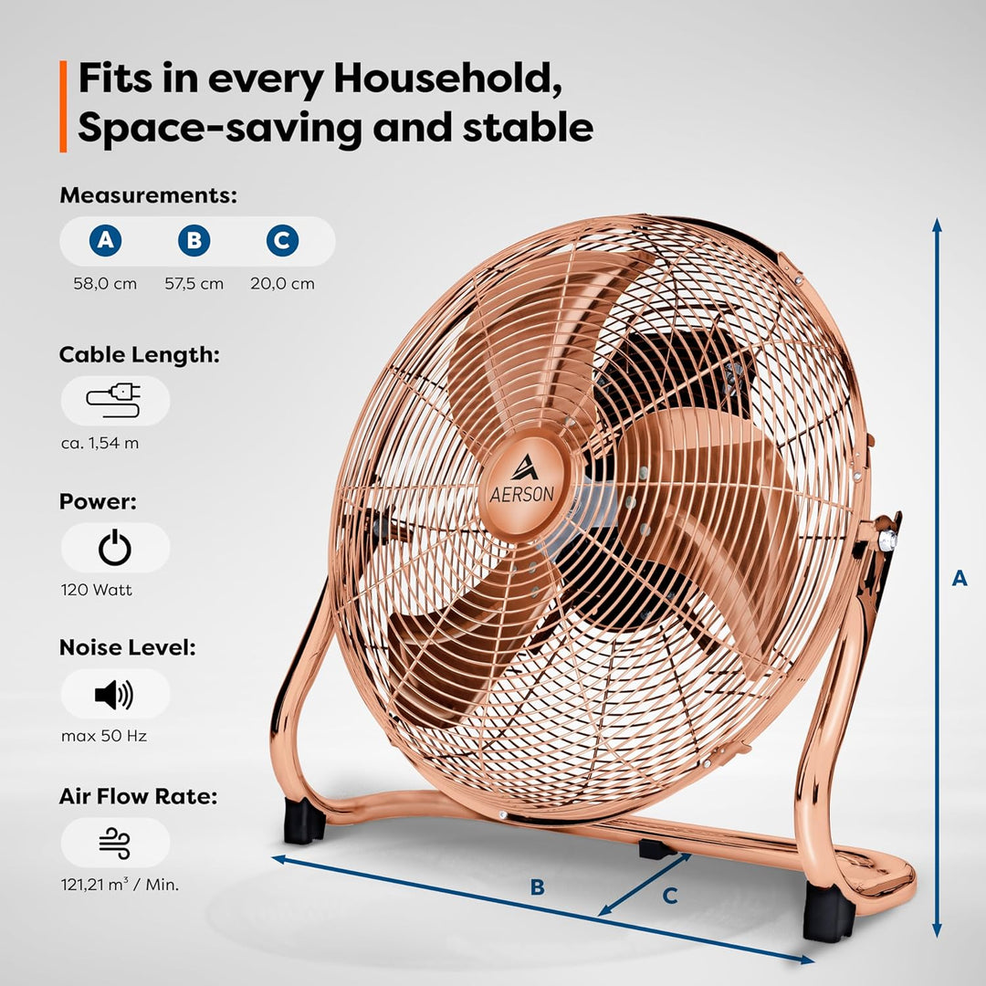 TRESKO AERSON Bodenventilator 50cm | Windmaschine mit 3-Leistungsstufen 120W | Standventilator Venti