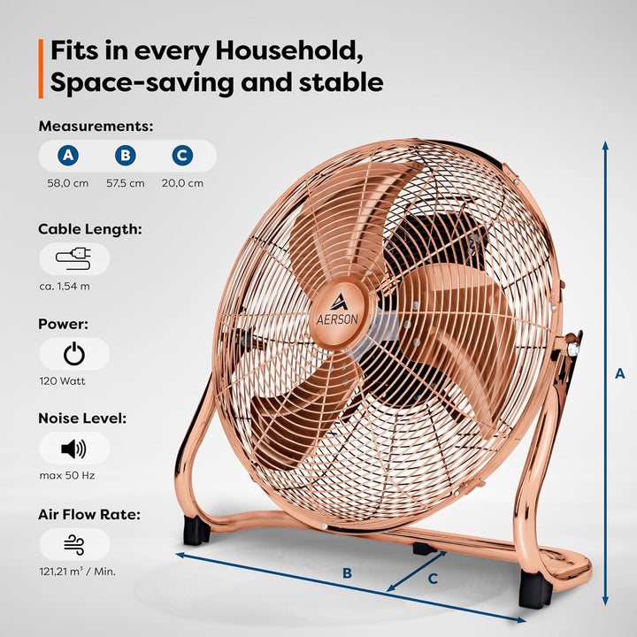TRESKO AERSON Bodenventilator 50cm | Windmaschine mit 3-Leistungsstufen 120W | Standventilator Venti