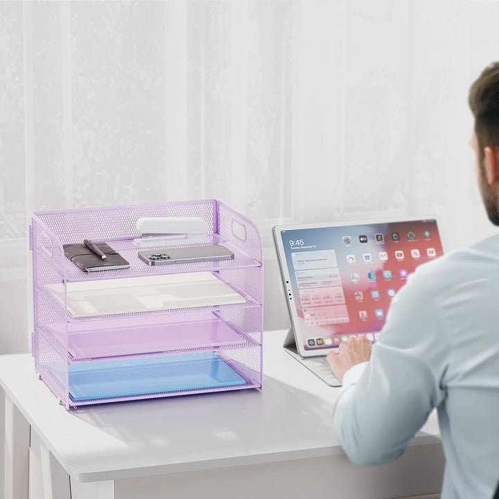 Marbrasse Schreibtisch Ablagen Organizer,4-Stufige Brief Papier Ablage mit Griff,Metall Gitter Desig